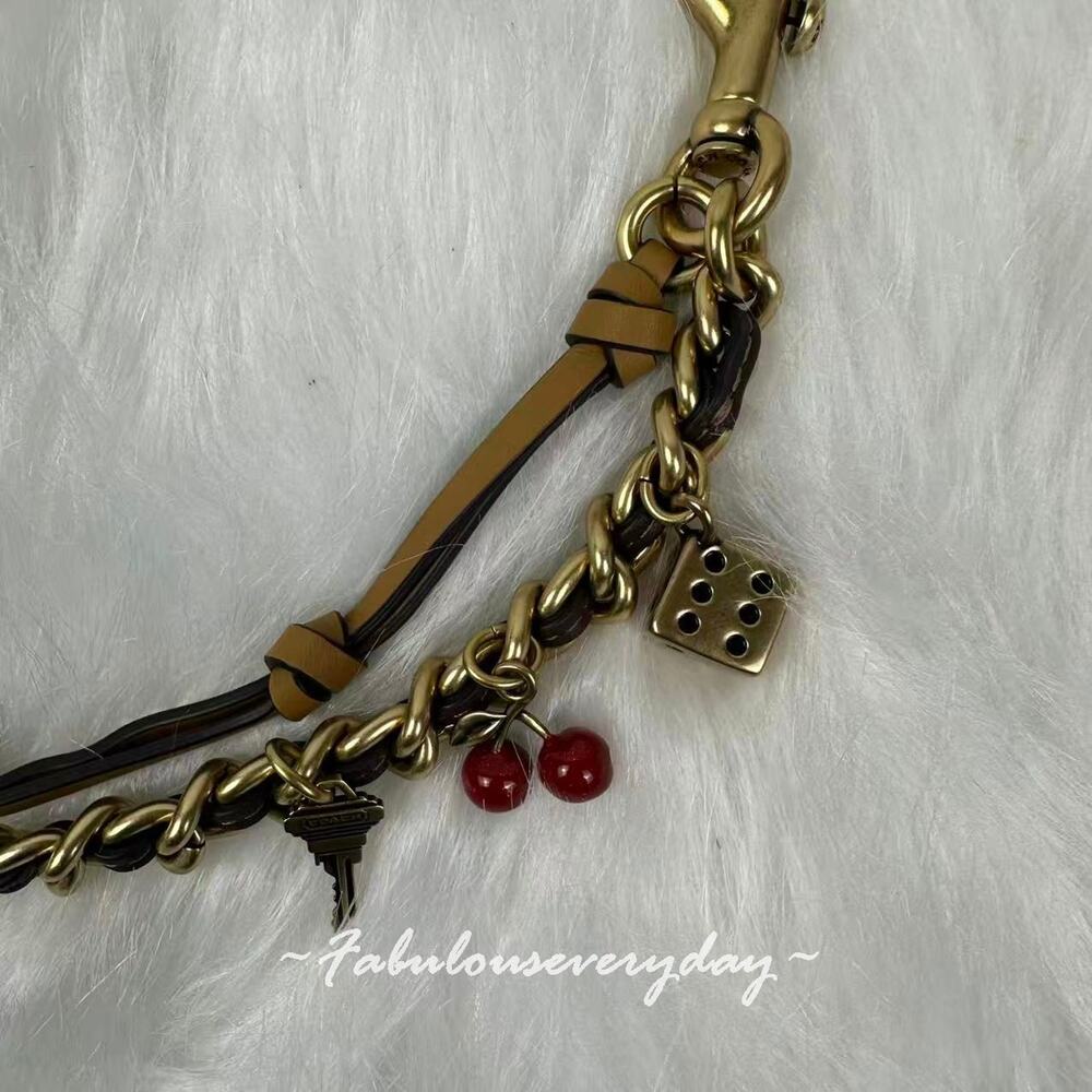 Coach Swag Bag Charm In Brass/Maple Honey Brown CEA17 NWT - Picture 3 of 5
